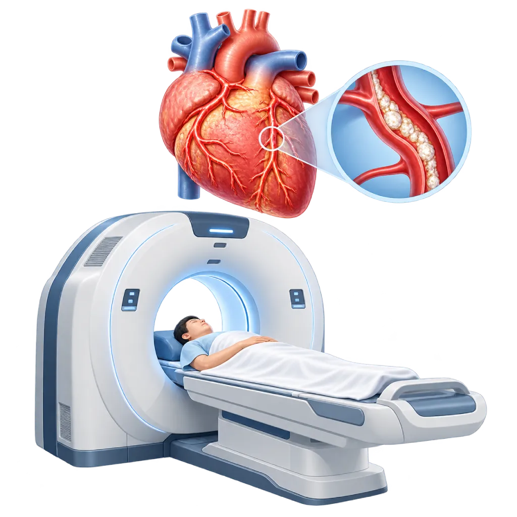 Ilustrasi CT-scan jantung: pemindai CT membuat gambar tiga dimensi jantung dan pembuluh koroner