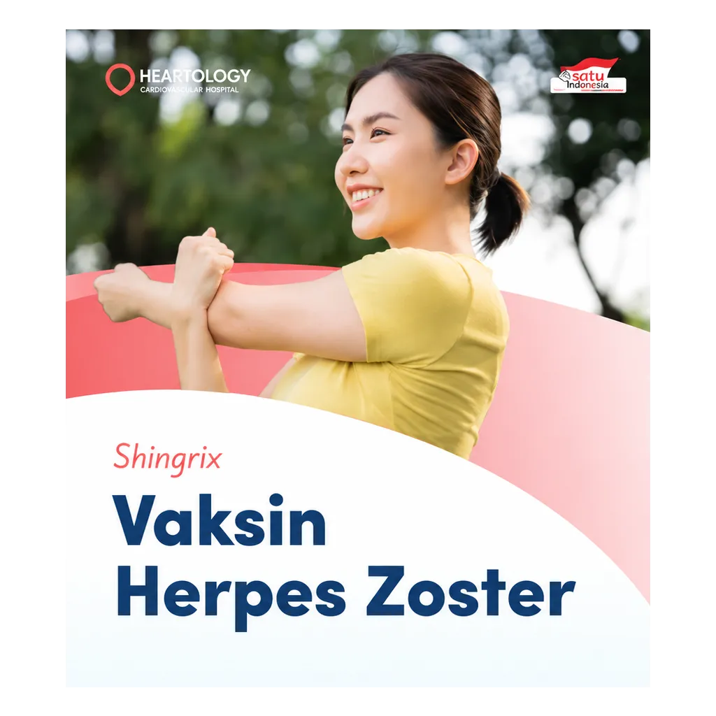 Banner vaksin Herpes Zoster Shingrix di Heartology Jakarta Selatan, menampilkan pilihan satu dosis Rp3.050.258 dan dua dosis Rp6.000.258.